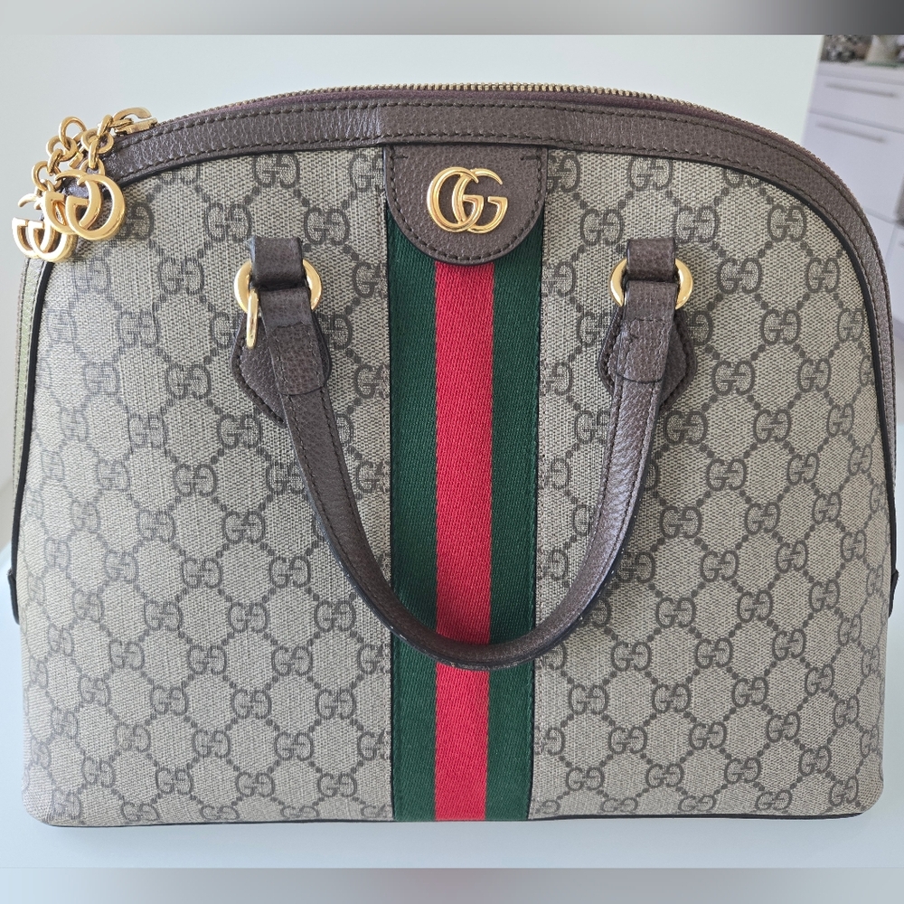 Gucci GG medium Ophidia top handle bag 524533 monogram brown